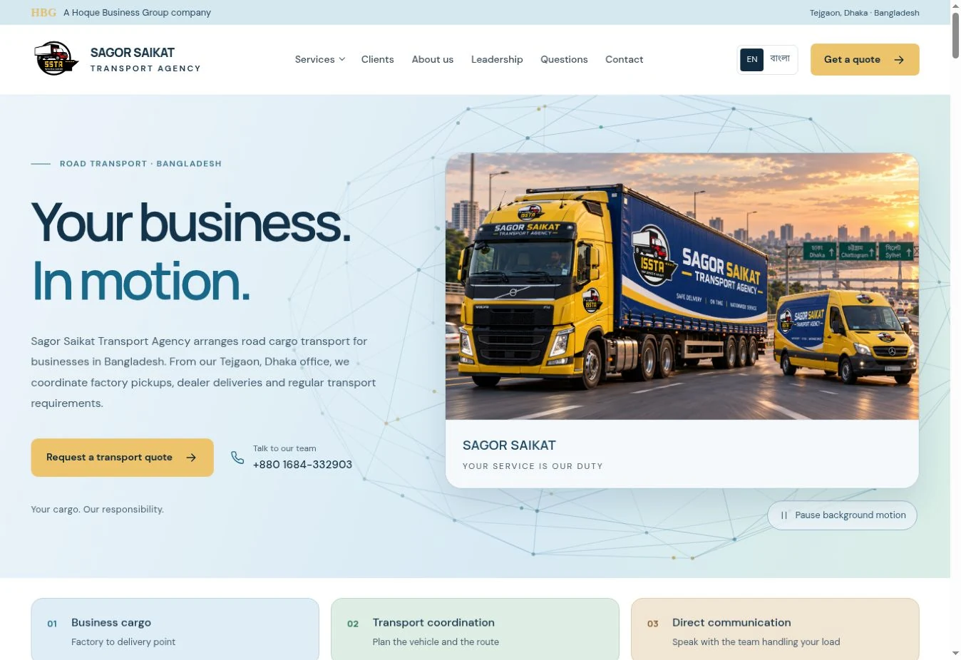 Sagor Saikat Transport Agency live website homepage preview